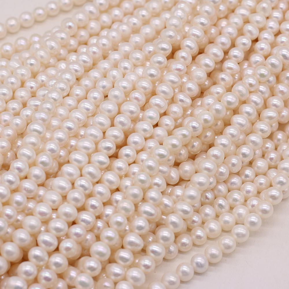 1String, White Near Round Pearl 6.5-7mm, Fashion Women Natural Freshwater Pearl Beads for Jewelry Making DIY Crafts, Luxury Bulk Gifts 36cm