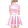 [LittleForBig] Unisex Glänsande Satinkjol Cheerleader Sissy Silkeslen Ärmlös Klänning, Rosa, Storlek L