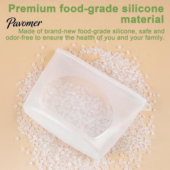 Kitchen Organization Bags with Label Area 2PCS Silicone Food Storage for Kitchen, Double Seal Closure Easy Clean Pantry Bags, Reusable Leakproof