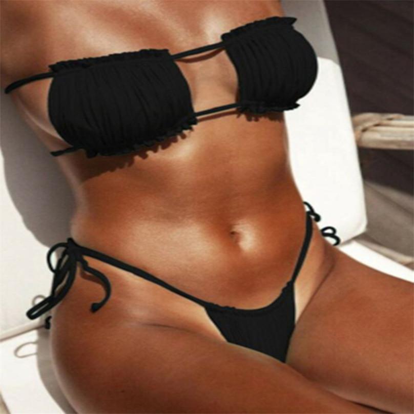 Fashion Summer Women's Sexy European and American Style Soft Beach Swimsuit Ladies Solid Color Bikini