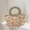 Basket, Rhinestone  Flower Bag, Metal Crystal Dinner Bag, Handmade Diamond Bag, Women's Handbag.