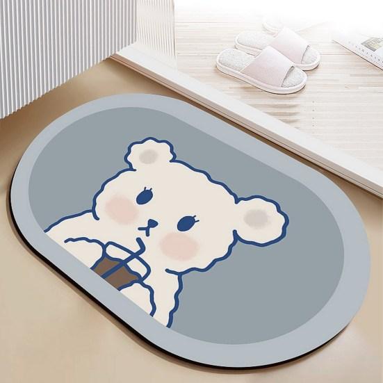 Cartoon Oval Bath Mat for Bathroom Non Slip Diatomaceous Floor Mat Super Absorbent Bathroom Rug Fit Under Door Quick Dry Floor Mat