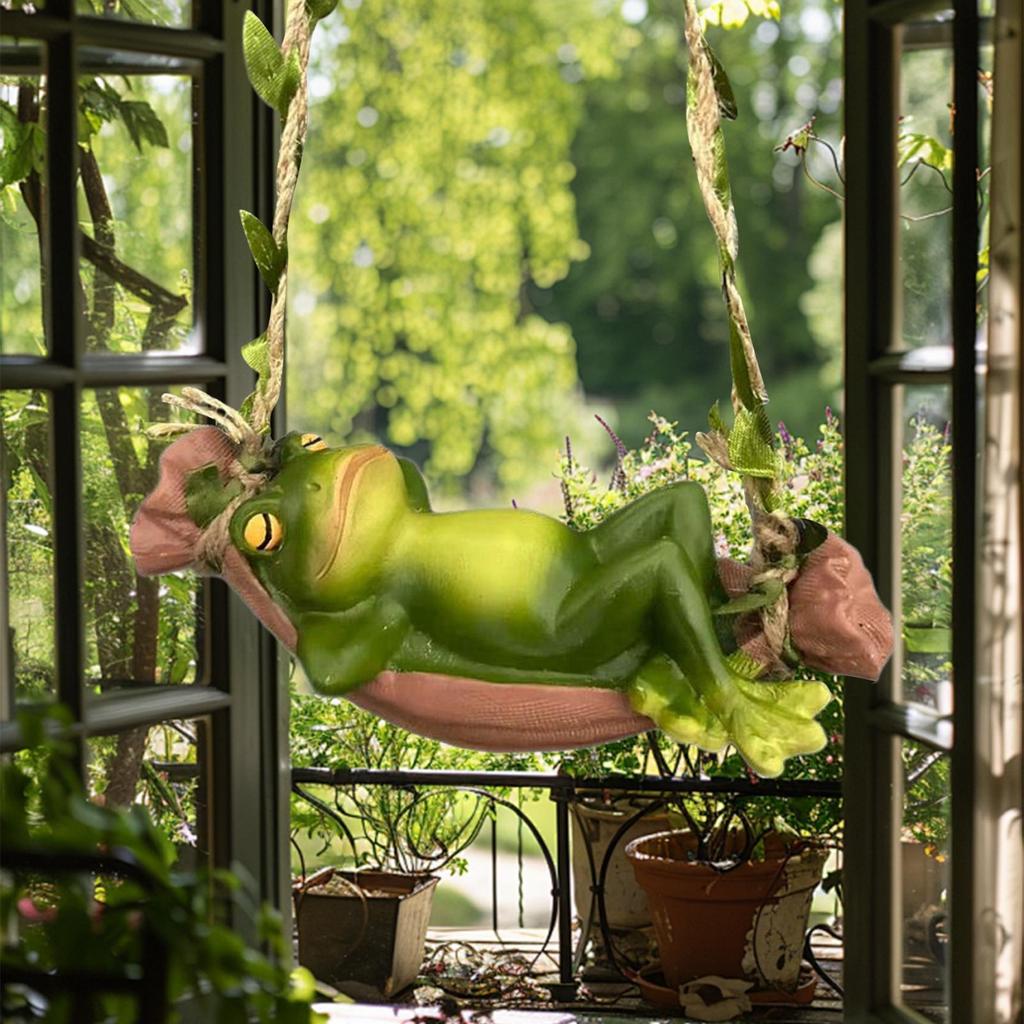 Frog Garden Statue Sleeping Frog On Swing Tree Sculpture Animal Cute Figurine For Patio Yard Porch Lawn Balcony Tree Decor