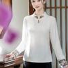 2025 Retro Chinesischer Froschknopf Schlankmachendes Besticktes Langarmtop für Mütter mittleren und höheren Alters