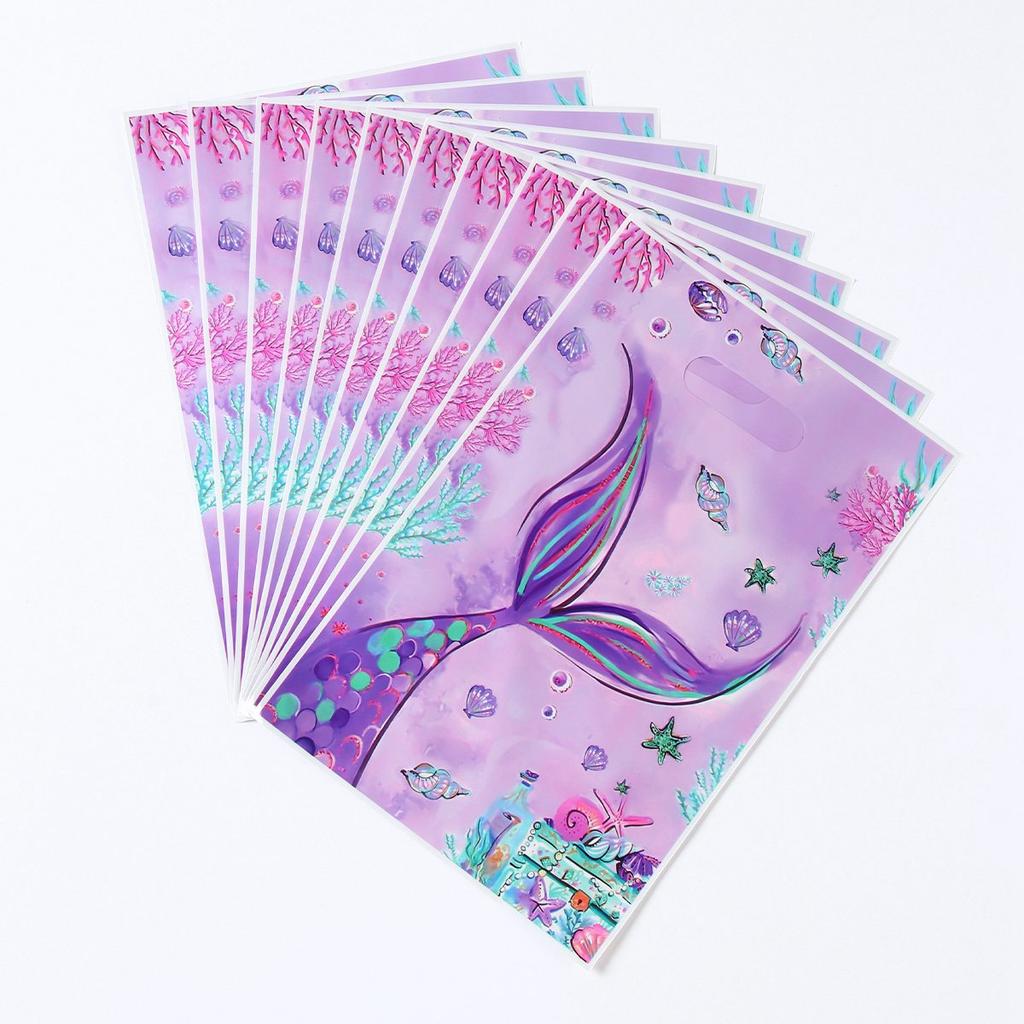 Mermaid Party Plastic Goodie Bags Mermaid Tail Candy Gift Bags for Mermaid One Birthday Sea Themed Party Decor Baby Shower Favor