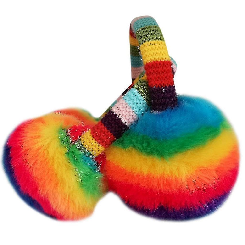 Unisex Winter Cute Rainbow Earmuffs For Kid Warm And Anti-freeze Movable Ear