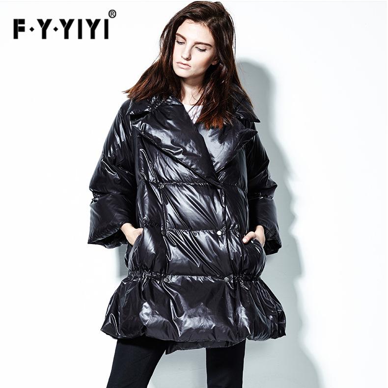 Women s Shiny Mid-Length Stand Collar Down Jacket - European & American Style Medium-2 чёрный