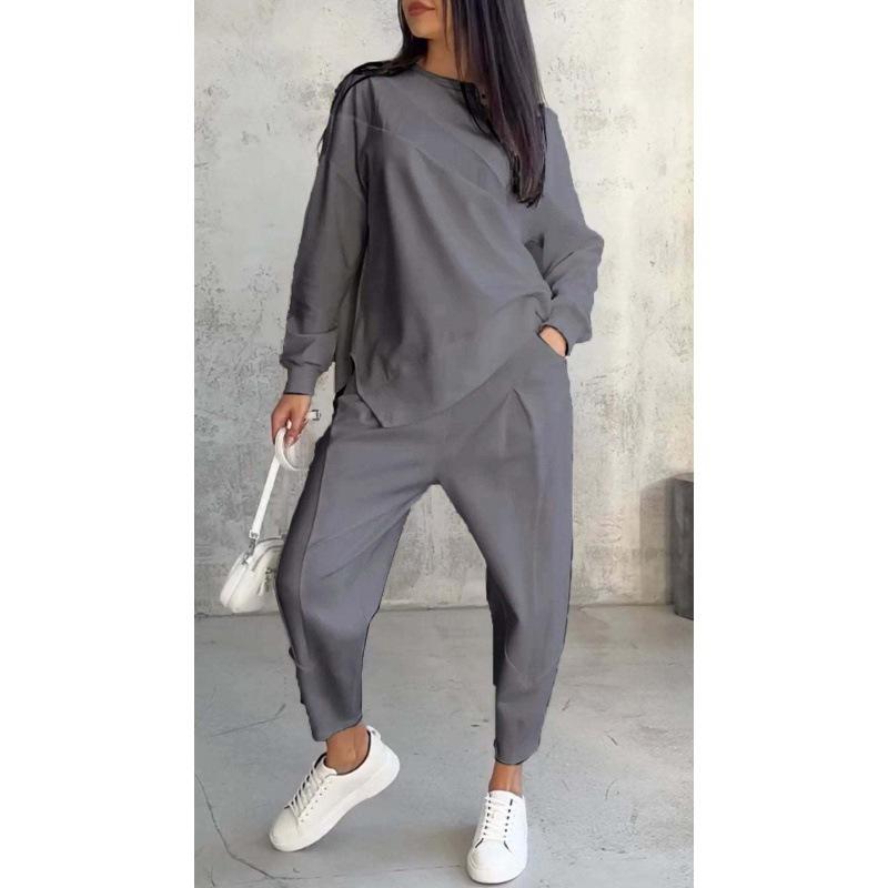 2024 Women's Casual Loose Long Sleeve Sweatshirt and Harem Pants Set for Autumn and Winter