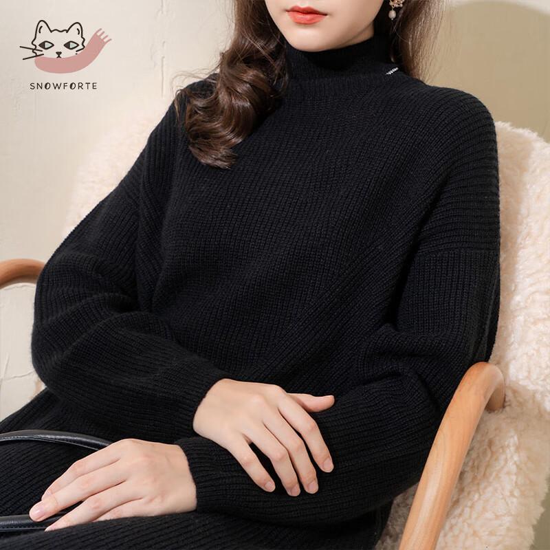 Snuofude Women's High-Neck Wool Blend Knitted Midi Dress