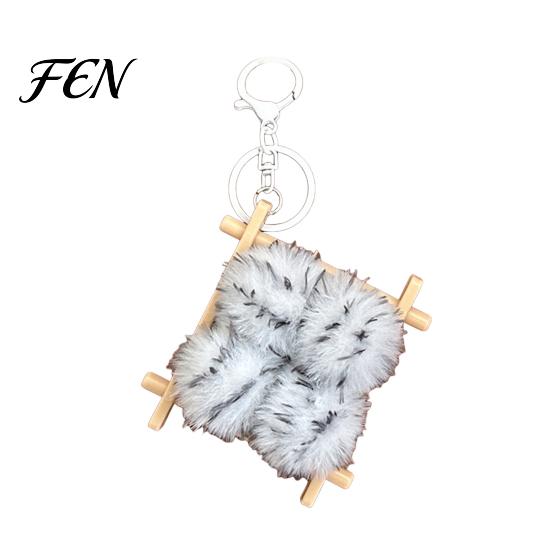 Soft Fermented Bean Curd Pendant Plush Keychain, Fluffy Doufu Bag Decoration Keychain Charm with Keyring, Backpack Handbag Purse Accessories