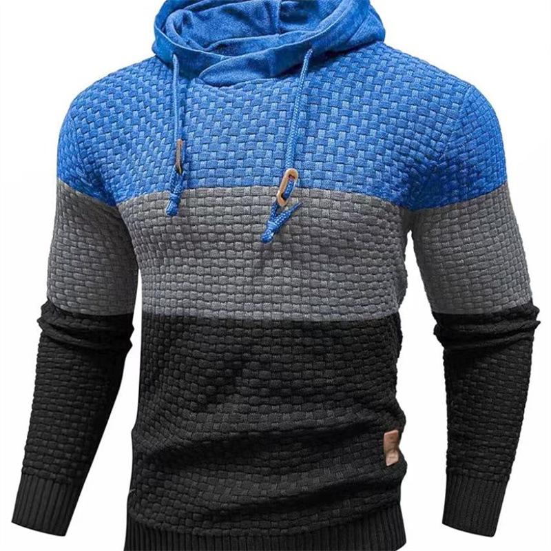 Autumn Winter Men's Jacquard Sweatshirt Long Sleeve Hoodie Color Block Hooded Sweatshirt