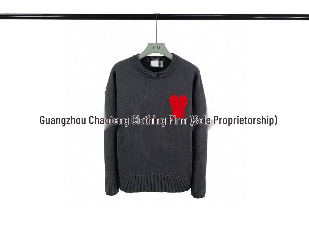 Unisex Love Heart Classic Round Neck Jacquard Sweater - Loose, Trendy Knitwear Medium