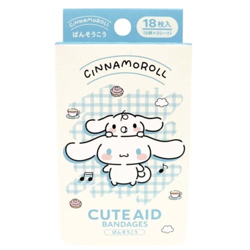 General Medical Device First-Aid Bandages, Cinnamoroll Cute, 18 Bandages (6 Designs X 3 Sheets), Standard Size, 19 X 72mm, Made In Japan, Character Ba