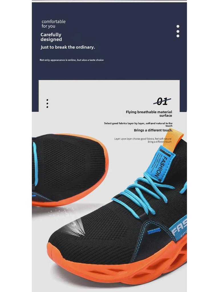 Men’s Large Size 46 Flyknit Mesh Casual Running Shoes - Breathable Trendy Spring Sports Sneakers