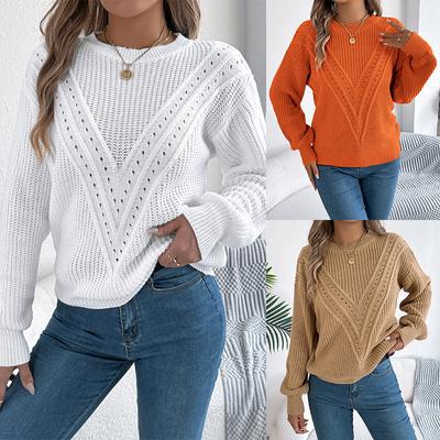 Women Knit Jumpers Round Neck Lantern Long Sleeve Pullover Sweater Hollow Tunics Warm Sweatshirt