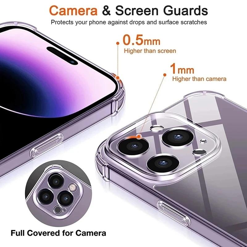 Luxury Shockproof Silicone Clear Phone Case For iPhone 16 15 14 13 12 11 16 Pro Max X XR Xs Max 7 8 Plus Transparent Soft Cover