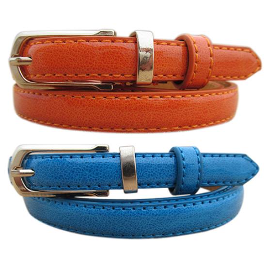 Women Thin Faux Leather Belt Cummerbund Candy Tone Buckle Casual Waistband Strap