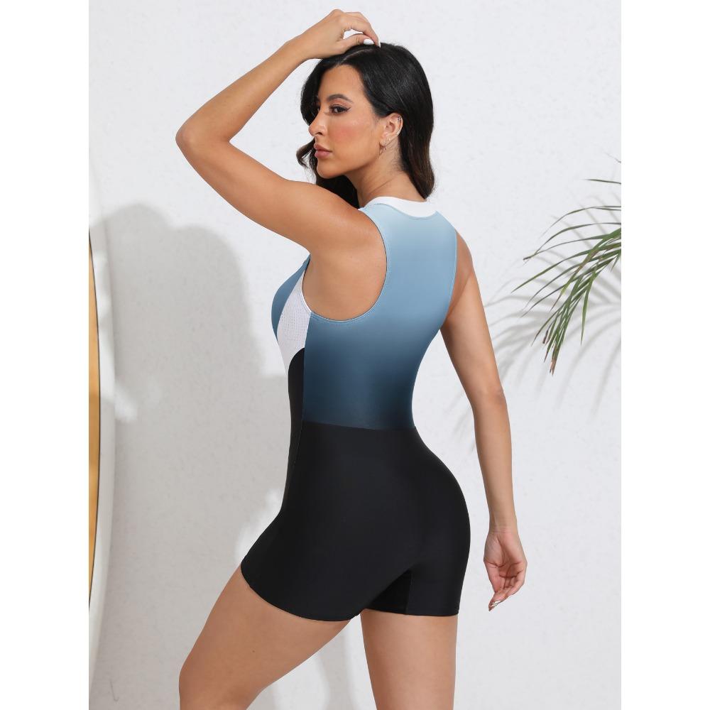 CHARMLEAKS Athletic One Piece Swimsuits for Women Zipper Up Bathing Suits Modest Boyleg Swimwear