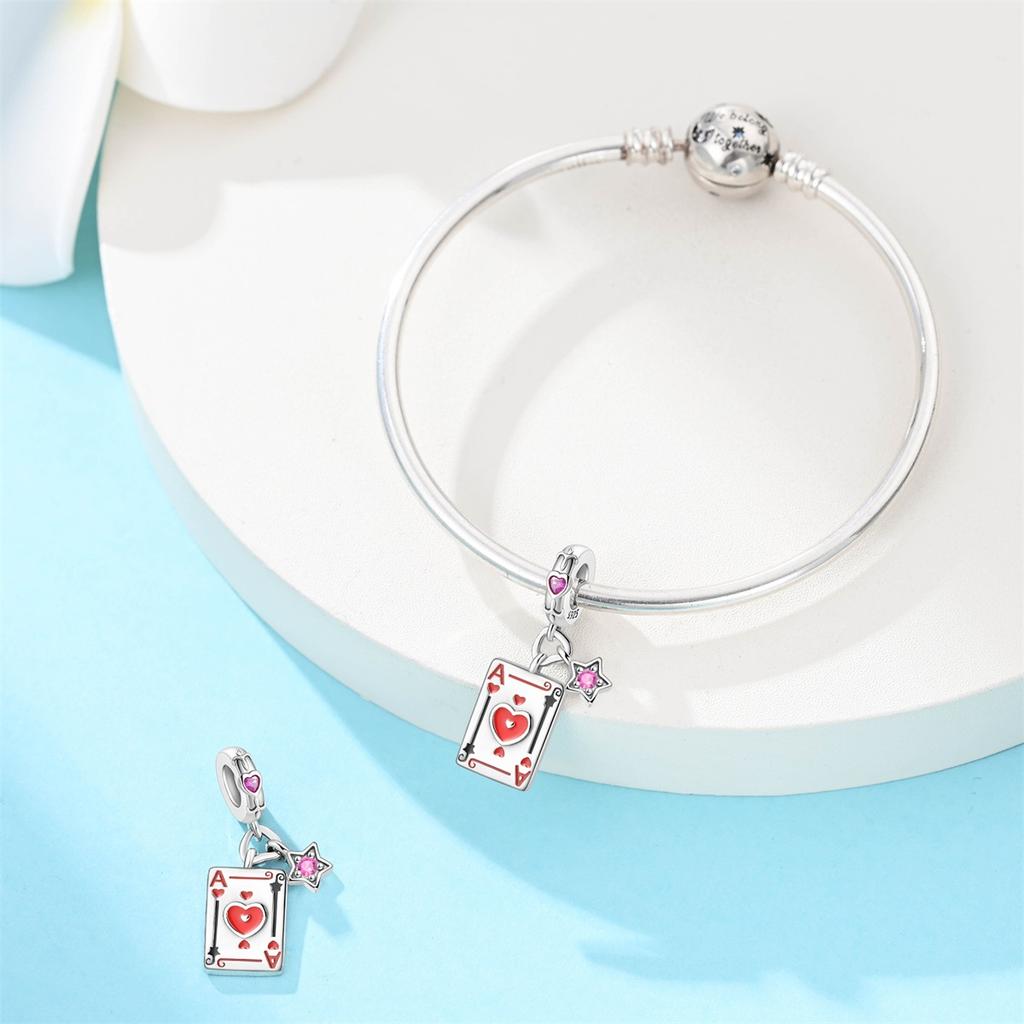 Mysterious 925 Silver Witch and Tarot Card Playing Cards Charm Fit DIY Bracelet Necklace Wishing For A Lucky Gift