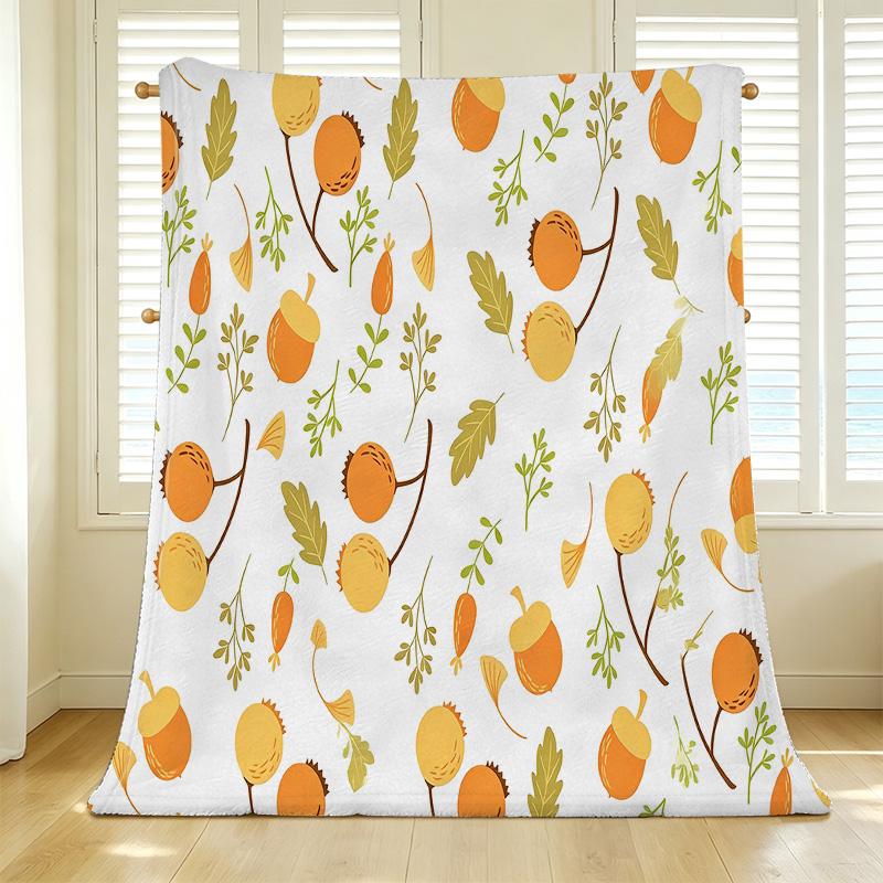 All-Season Thick & Warm Flannel Blanket Acorn Leaf Pattern, Soft Skin-Friendly Single Size for Home, Guest Room Cozy Decor