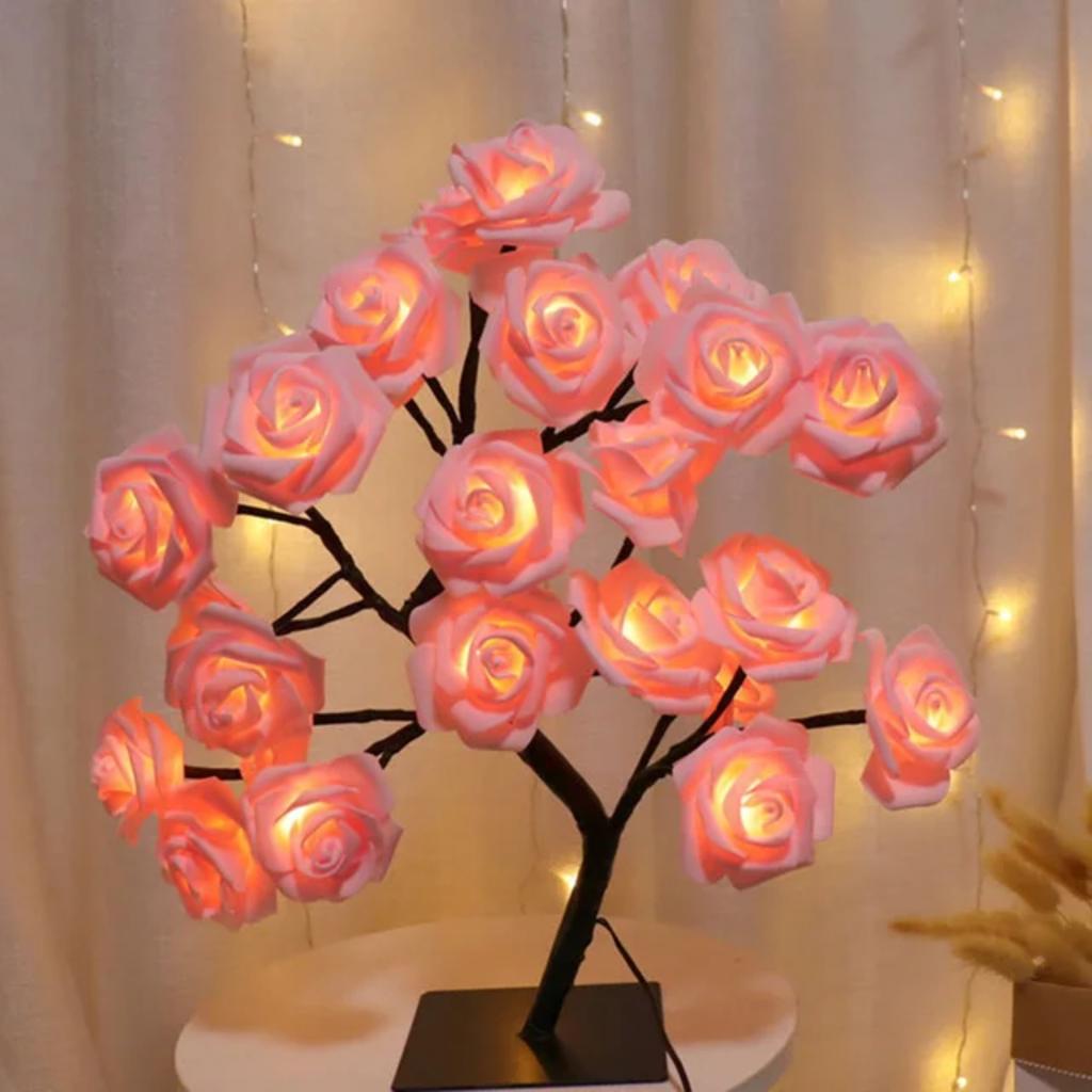New Exquisite USB Powered Gorgeous Rose Flower Tree Lights with 24 LED Bulbs - Ideal Table Lamp Decoration for Christmas Parties