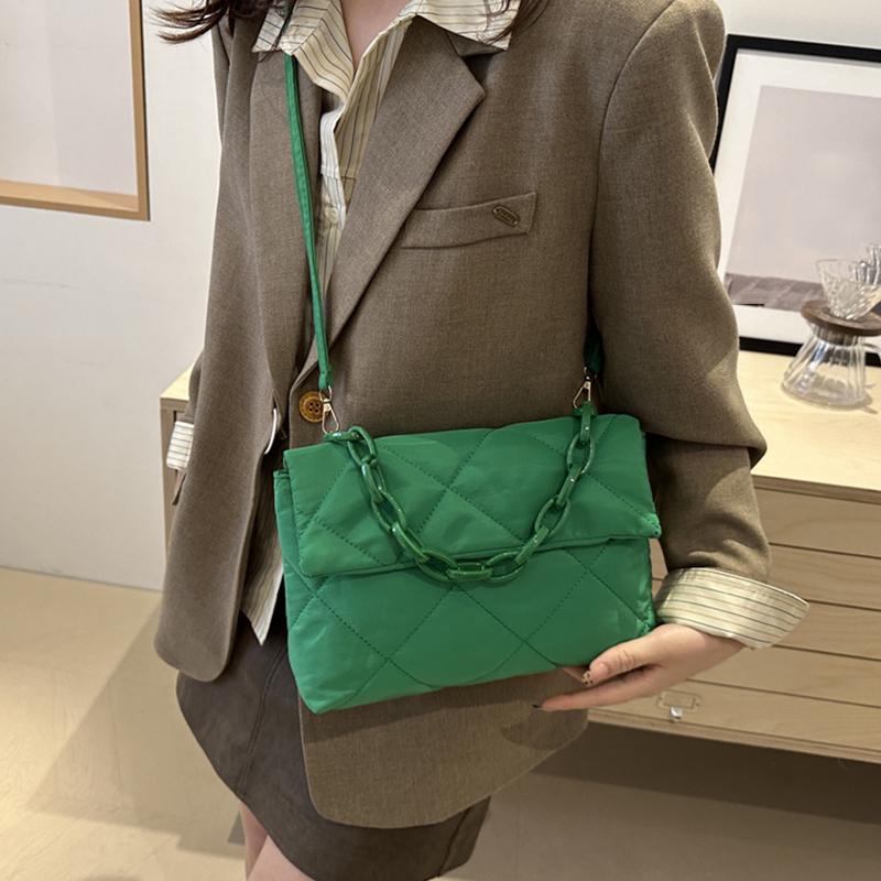 Winter Cotton Padded Quilted Handbag For Women Chain Rhombic Pattern Designer Feather Down Bag Purse Ladies Shoulder Tote Bags