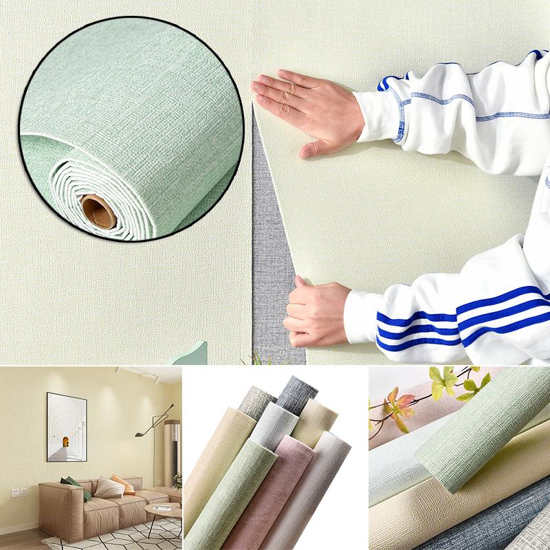 Faux Linen Textured Wallpaper Removable Self Adhesive Stick Contact Paper Wall Door for Accent Wall Bedroom Decoration Stickers