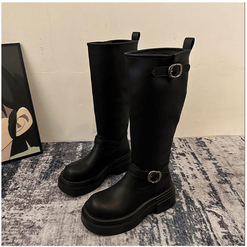American black knee thick heel platform boots women's 2025 new summer British style thin knight boots