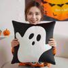 Square Shape Halloween Cushion Cover Cute Embroidery Ghost Cushion Shell  Bed Accent