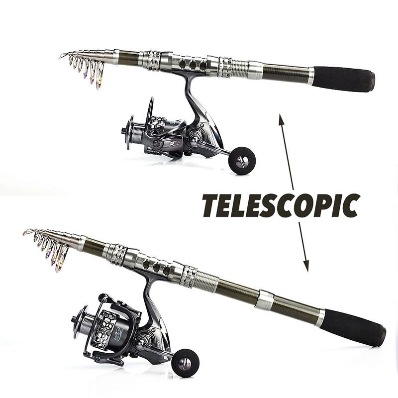 Telescopic Spinning Fishing Rod and Fishing Reel Combos Carbon Fiber Fishing Lures Fishing Line Set