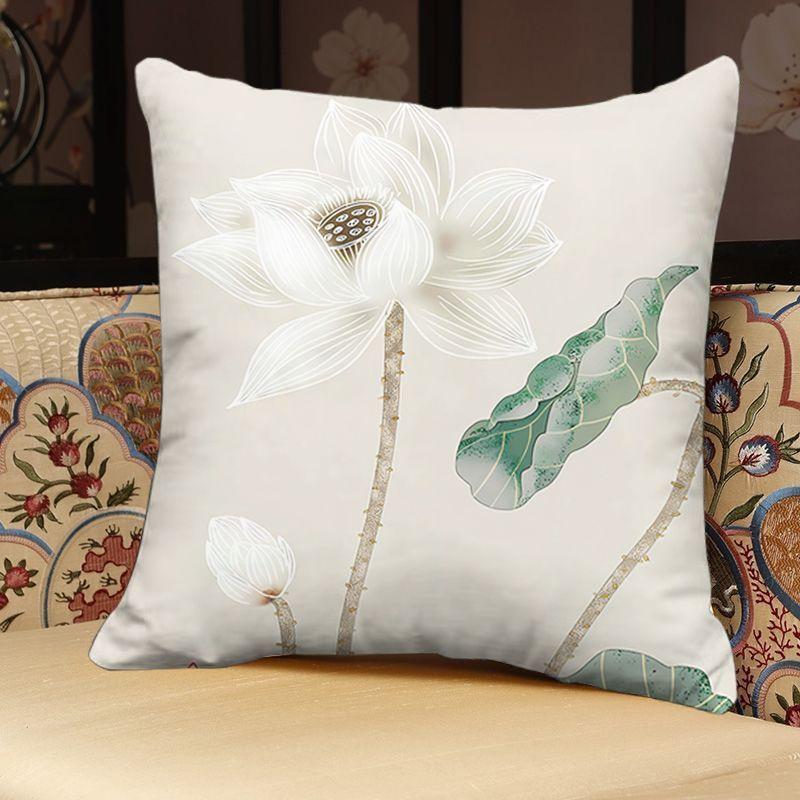 "Elegant Lotus Floral Throw Pillow Covers - Traditional Chinese Style Cushion Cases for Home Decor"