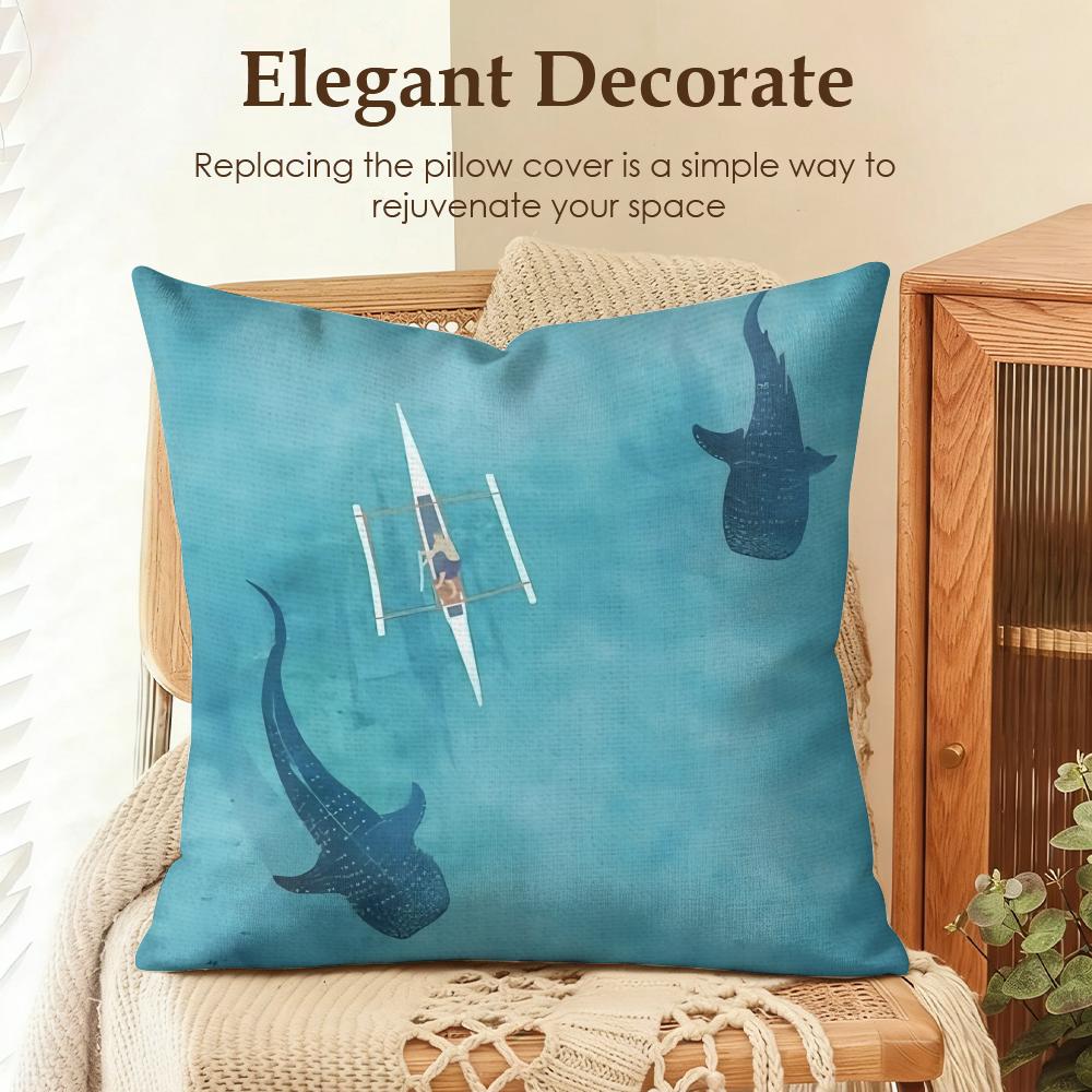 Marine Animals Summer Ins Cushion Cover Natural Linen Organic Fabric Double-Sided Printing Sofa Home Decor Gift Pillow Case