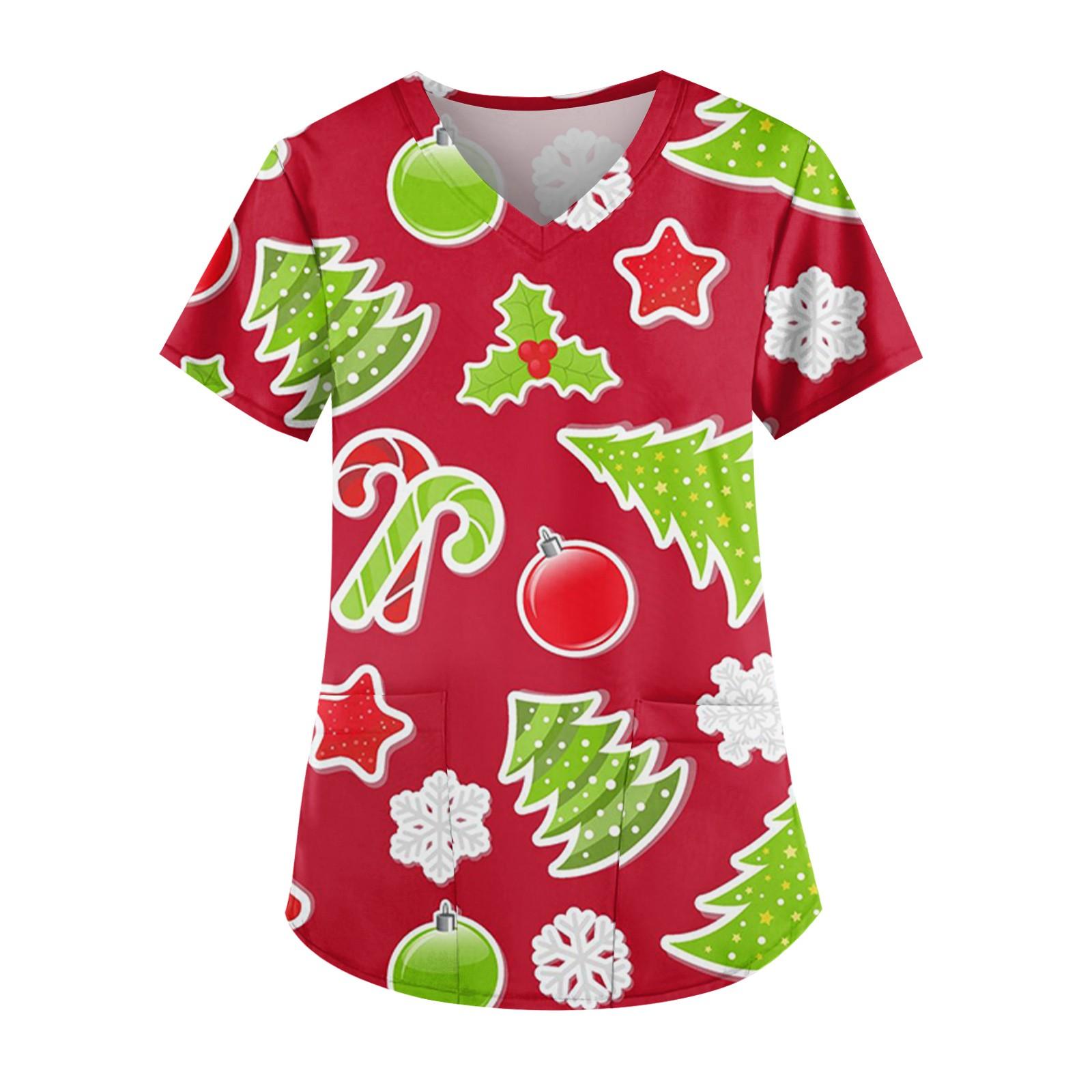 Женская мода V-образный вырез короткий рукав рабочая одежда с карманом рождественский — фото 3