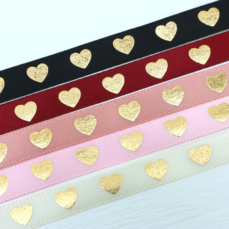 10 Meters/roll 1Cm Hot Stamping Peach Heart Ribbon Love Ribbons Valentine's Day Packaging Handmade Gift Packaging Decoration New