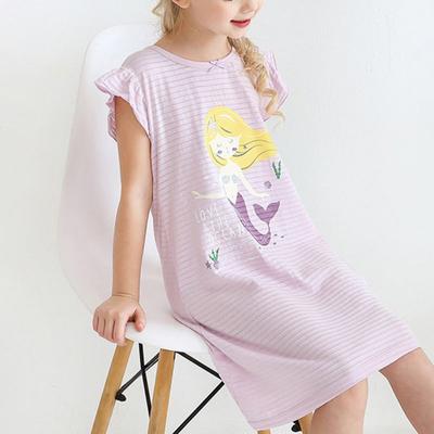 Girls' Sleepwear Dress Children's Pleated Short Sleeve Nightgown Loungewear