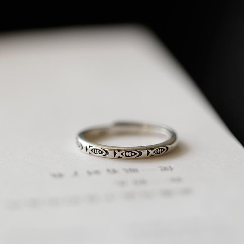 Adjustable Distressed Vintage Koi Ring with Rotating Design Adjustable Open