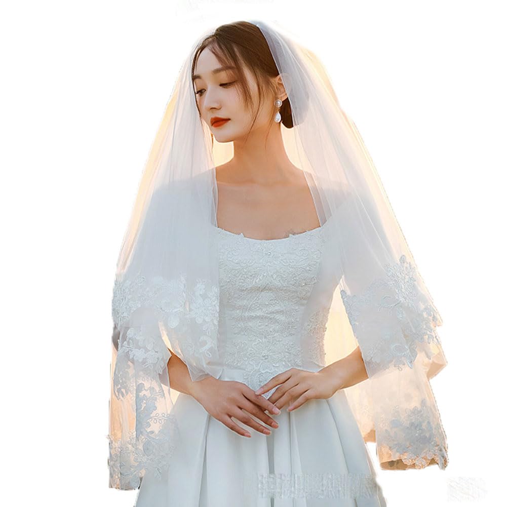 Wedding Lace Bridal Down Bridal Veil with Beautiful and Stylish for and Parties DRASAWEE(JP) Veil, Veil, Two-Tiered Comb, Weddings, Photoshoots,