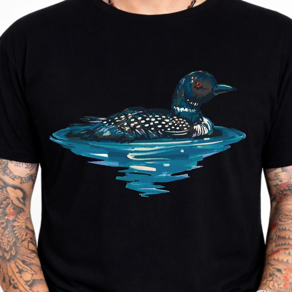 Duck T Shirt Loon Bird Lake Graphic Tee Birdwatcher Nature Fishing Gift Wildlife
