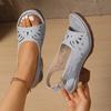 Women'S Business Sandals Summer Retro Mid Heel Openwork Carved Casual Chunky Heel Open Toe Slipper Shoes Sandalias De TacóN