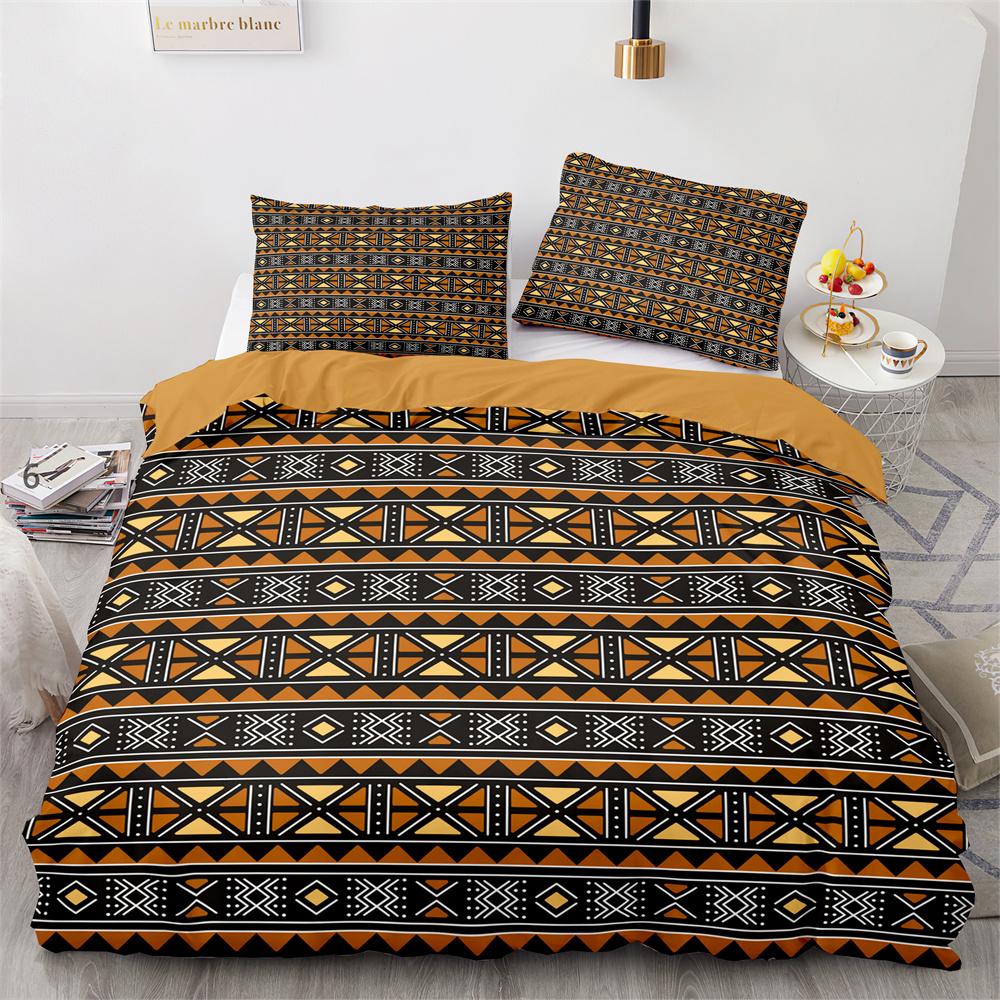 Tribal Duvet Cover Set Secret Tribe Pattern In Bohemian Style Decorative Polyester Bedding Set with Pillowcase King Queen Size