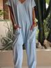 Zomer Vintage Jumpsuits Dames Korte Mouw Losse Playsuit Overall Romper Effen Elegante Zak Rompers Één Delig