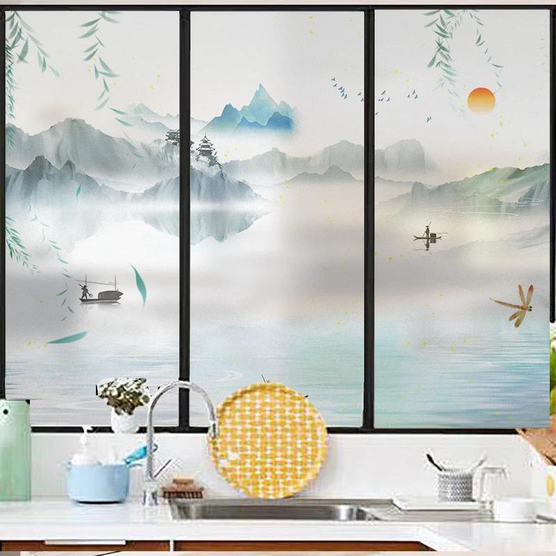 Chinese Painting Window Film Privacy Sticker UV Blocking Heat Control  Window Coverings Window Tint for Homedecor