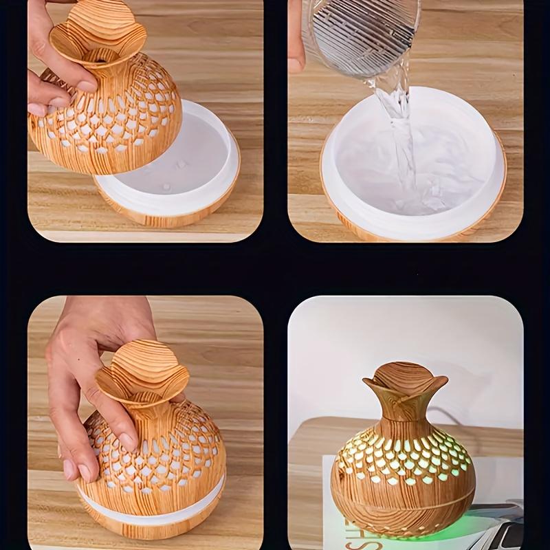 300ml Holzvase buntes Licht Cool Mist Luftbefeuchter Aromatherapie Öl Diffusor USB Mini Luftbefeuchter