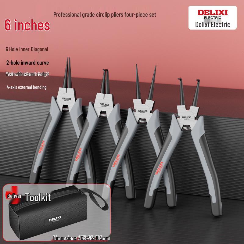 Delixi Industrial Snap Ring & Circlip Pliers Set for Internal/External Use