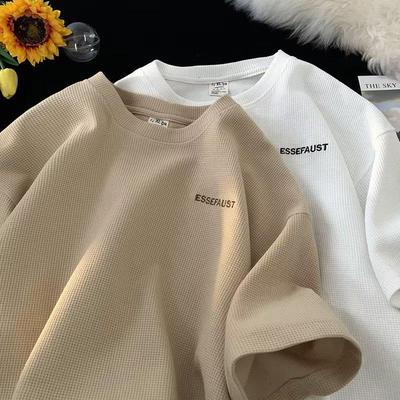 Unisex Japanese Trendy Waffle Short-Sleeve Loose Summer T-Shirt