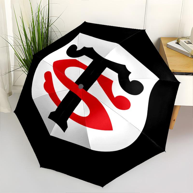1 PC Automatic Folding Umbrella - Stade Toulousain Pattern Portable Foldable Design With 8 Ribs Christmas Birthday Gifts