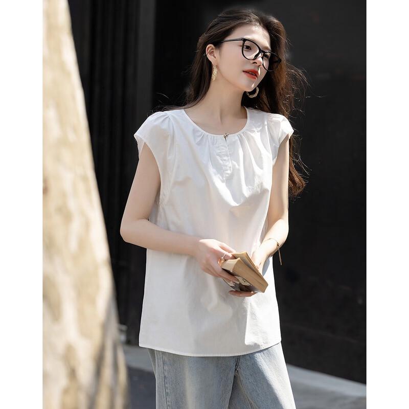 Women's Lightweight Cotton Poplin Split Neck Flutter Sleeve Blouse