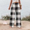 Women's Summer Elastic Waist Plaid Printed Cotton And Linen Loose Trousers