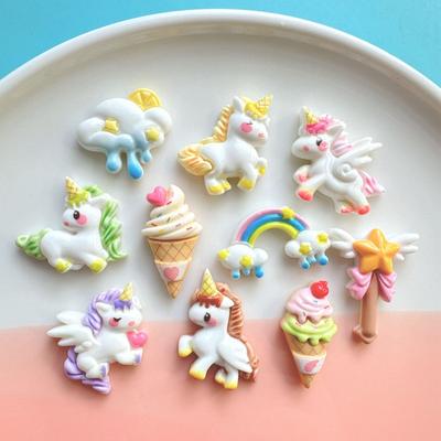 10 szt. Nowe Śliczne Kreskówkowe Jednorożec, Tęcza, Seria Lody Płaskie Żywiczne Kaboszony Scrapbooking DIY Biżuteria Rzemiosło Dekoracja