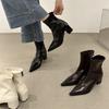 Pointed High-heeled Korean Small Ankle Boots Short Boots Women's Shoes 2025 New Spring and Autumn Single Boots Brown with Skirt Thin Boots